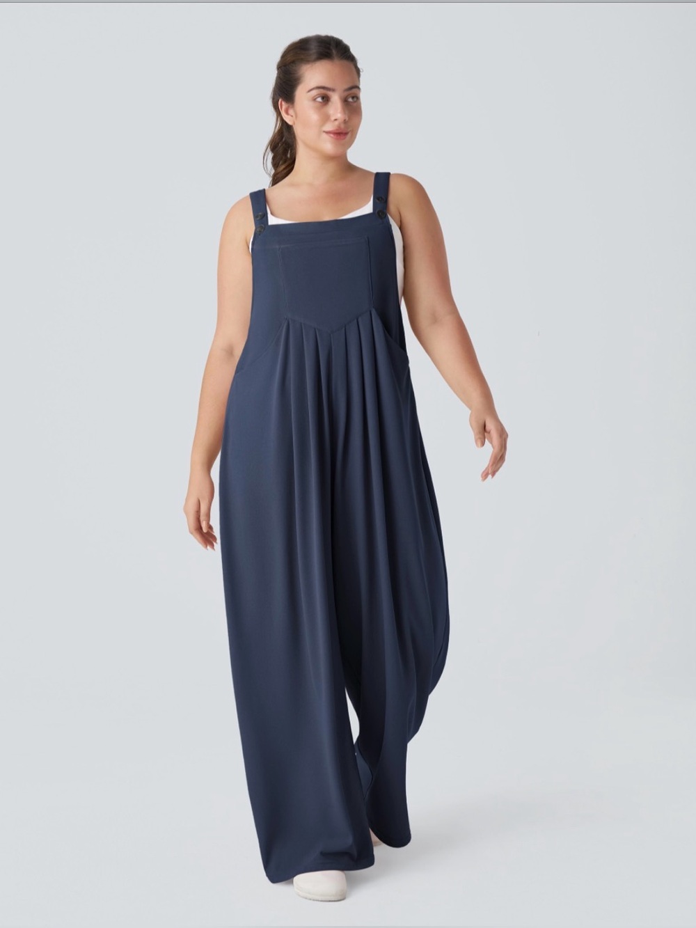 HALARA Navy Pleated Wide-Leg Overalls – S/M